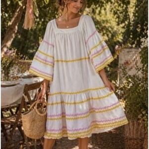 Lisa Marie Fernandez Target NWT Linen blend ric Rac Tiered sun Dress Sz L flowy